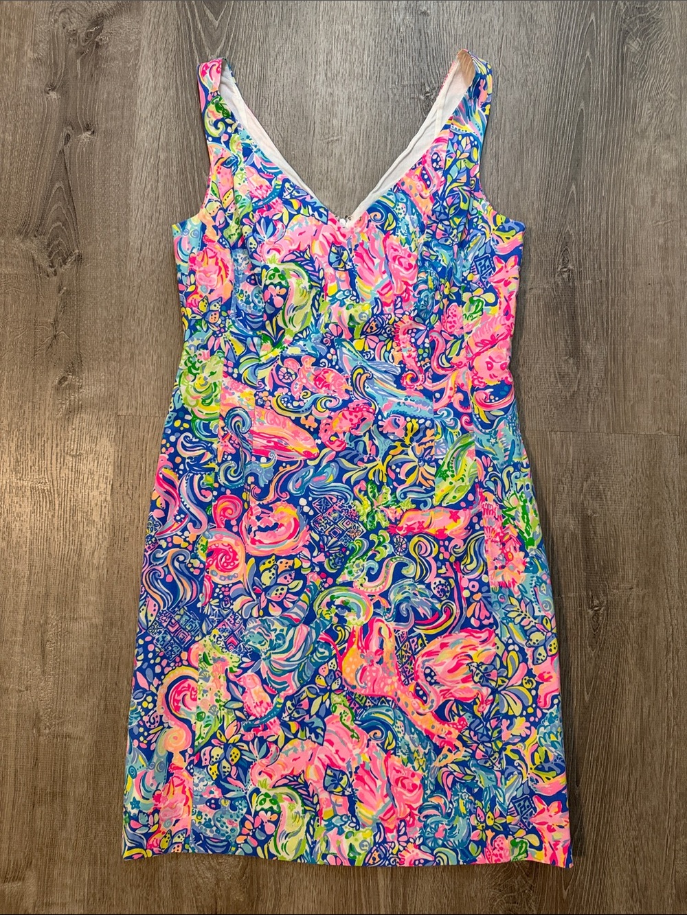 Lilly Pulitzer 8 Shela Shift Pop Up 60 Animals Floral V-Neck Multi Color Dress